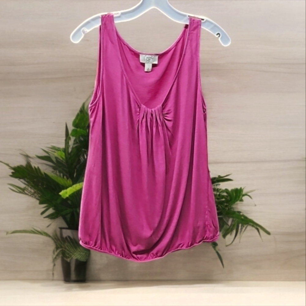 Ann Taylor, Loft, Sz Med, Raspberry, Billowy, Tank Top, Pleated, Elastic waist